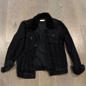 Allsaints Black Denim Jacket with Wool Collar Vintage